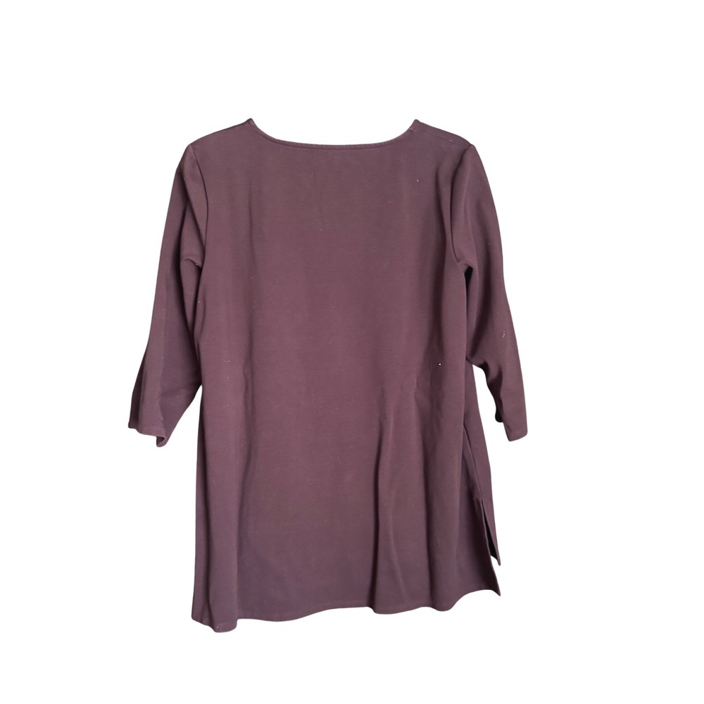 Eileen Fisher‎ Deep Plum Tunic Top 3/4 Sleeve Stretch Minimalist